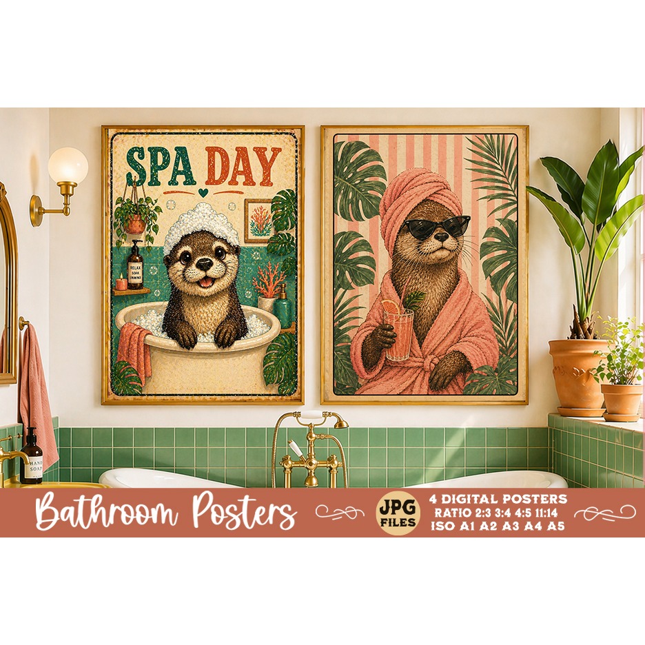 Bathroom funny animals posters, Retro 4 Posters JPG Bathroom (10) 2