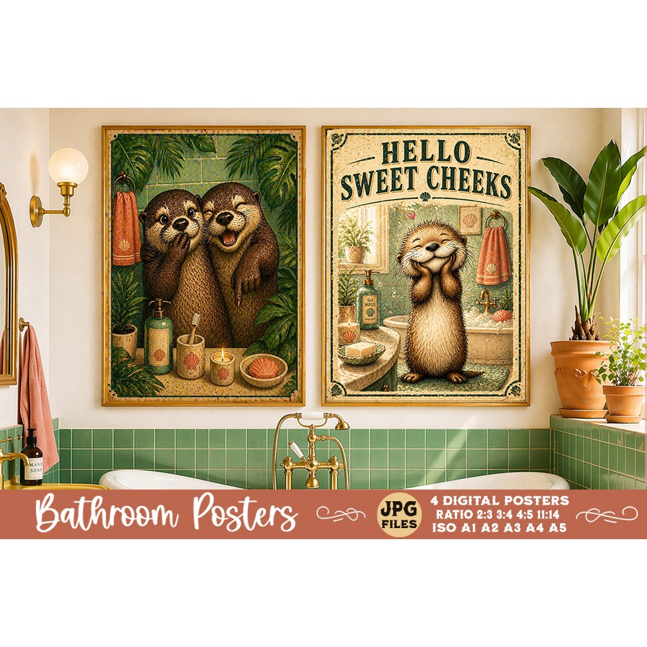 Bathroom funny animals posters, Retro 4 Posters JPG Bathroom (11) 2
