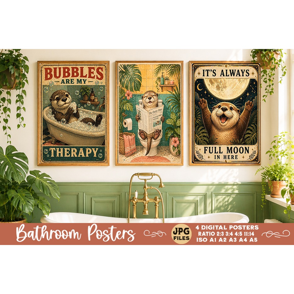 Bathroom funny animals posters, Retro 4 Posters JPG Bathroom (12) 2