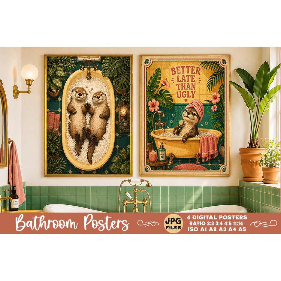Bathroom funny animals posters, Retro 4 Posters JPG Bathroom (13) 2