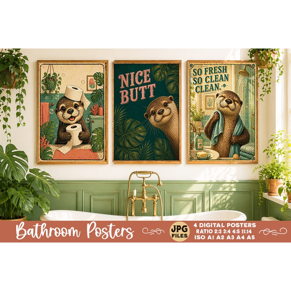 Bathroom funny animals posters, Retro 4 Posters JPG Bathroom (14) 2