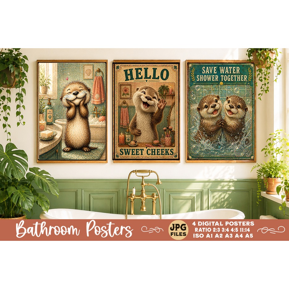 Bathroom funny animals posters, Retro 4 Posters JPG Bathroom (2) 2