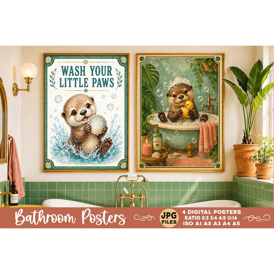 Bathroom funny animals posters, Retro 4 Posters JPG Bathroom (4) 2