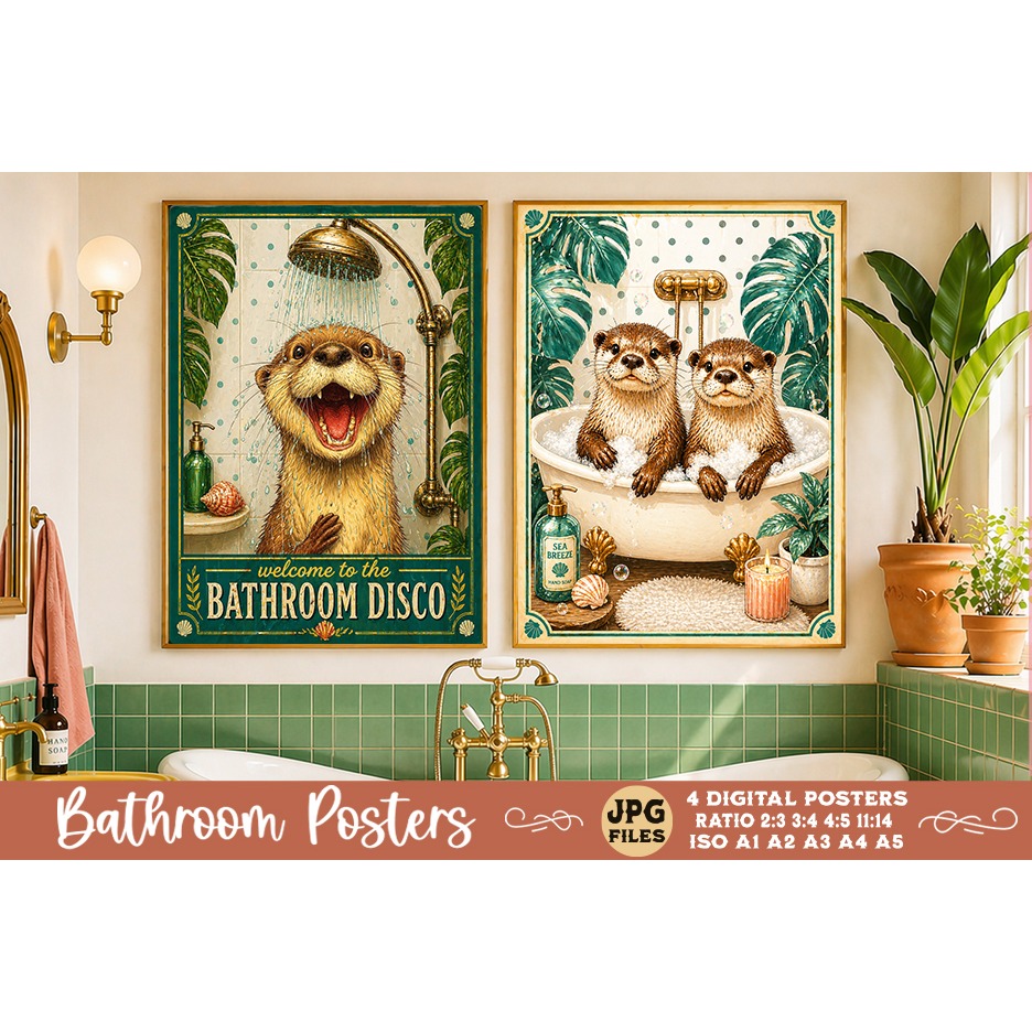 Bathroom funny animals posters, Retro 4 Posters JPG Bathroom (5) 2