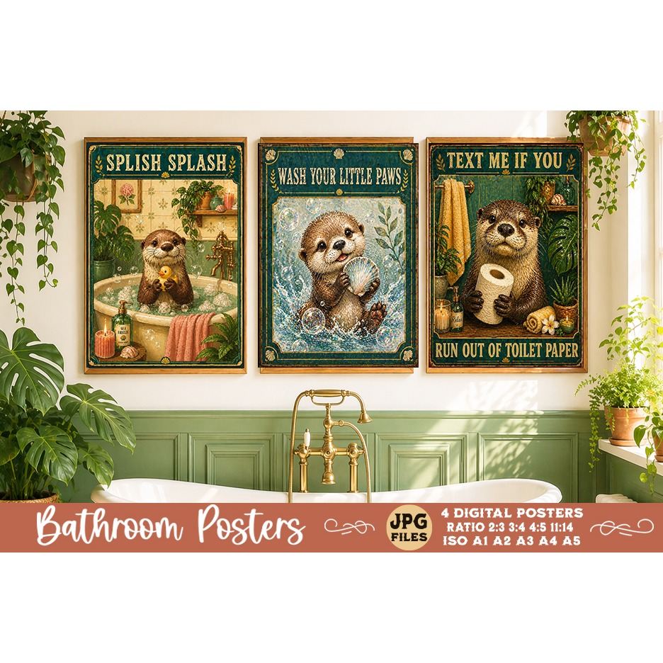 Bathroom funny animals posters, Retro 4 Posters JPG Bathroom 3