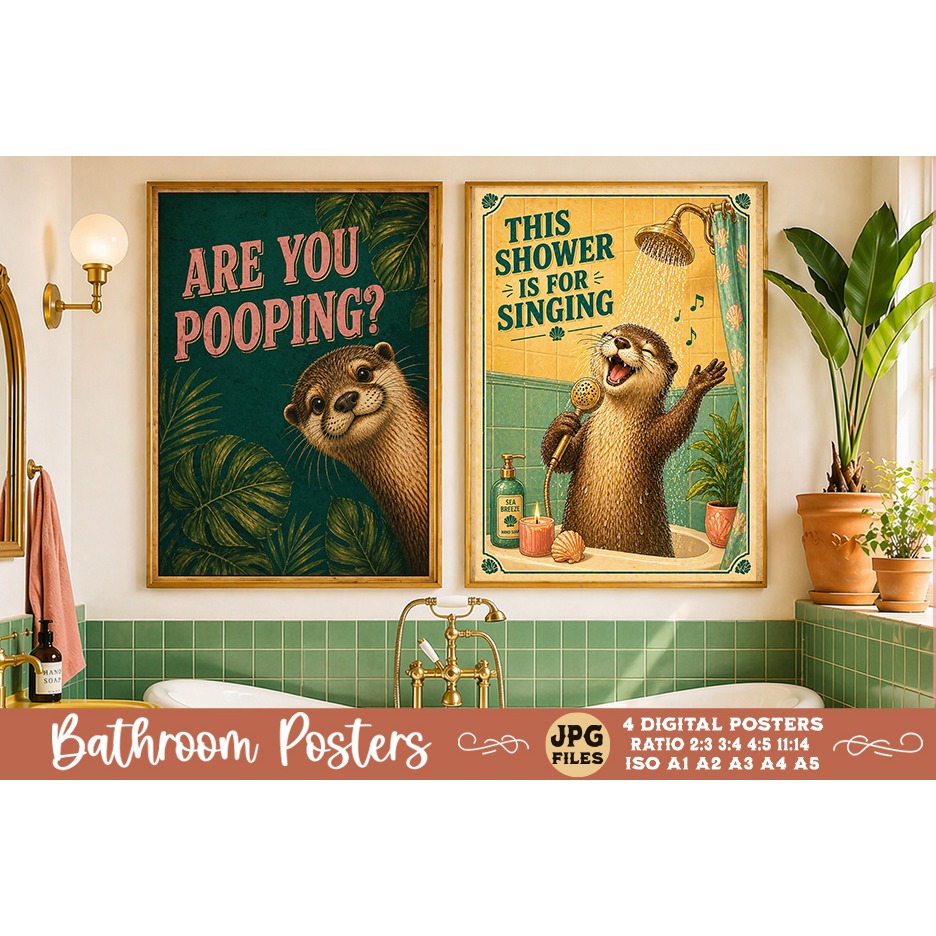 Bathroom funny animals posters, Retro 4 Posters JPG Bathroom (10) 3