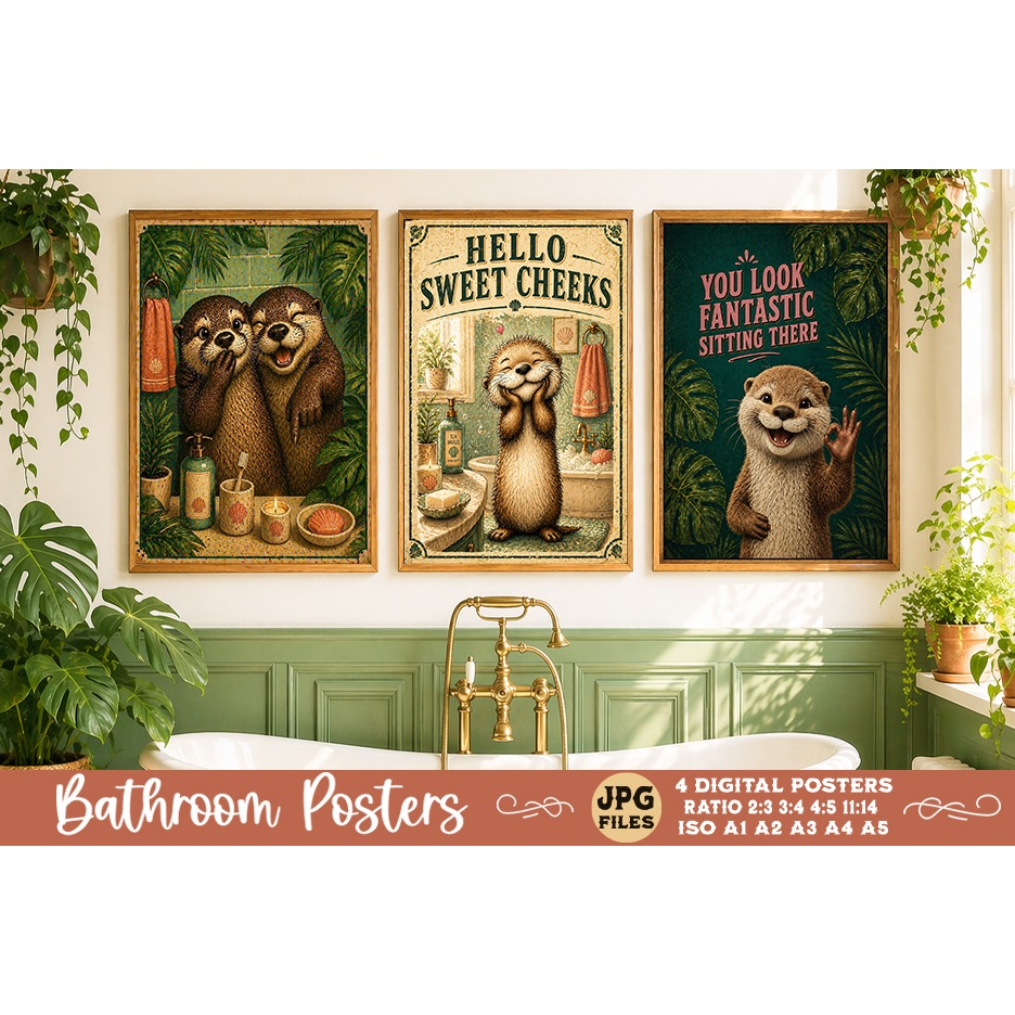 Bathroom funny animals posters, Retro 4 Posters JPG Bathroom (11) 3
