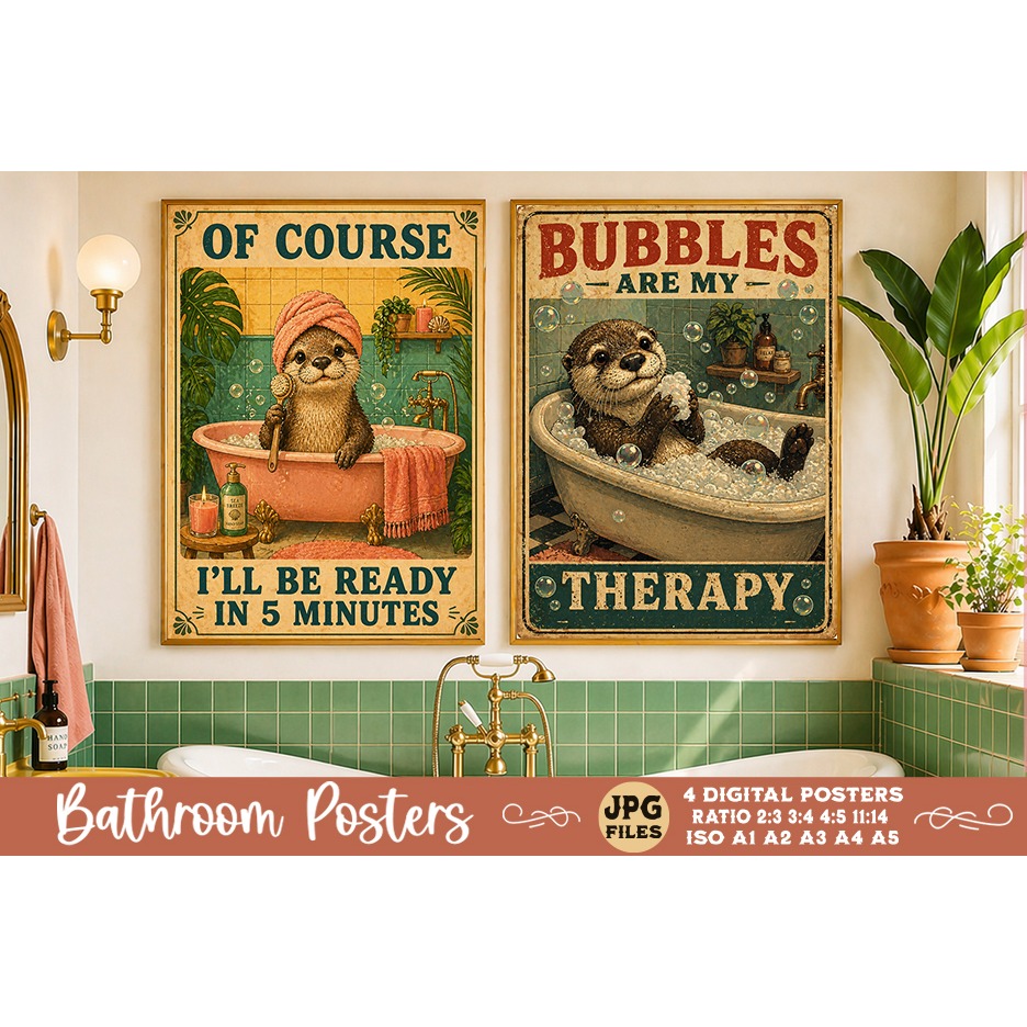 Bathroom funny animals posters, Retro 4 Posters JPG Bathroom (12) 3