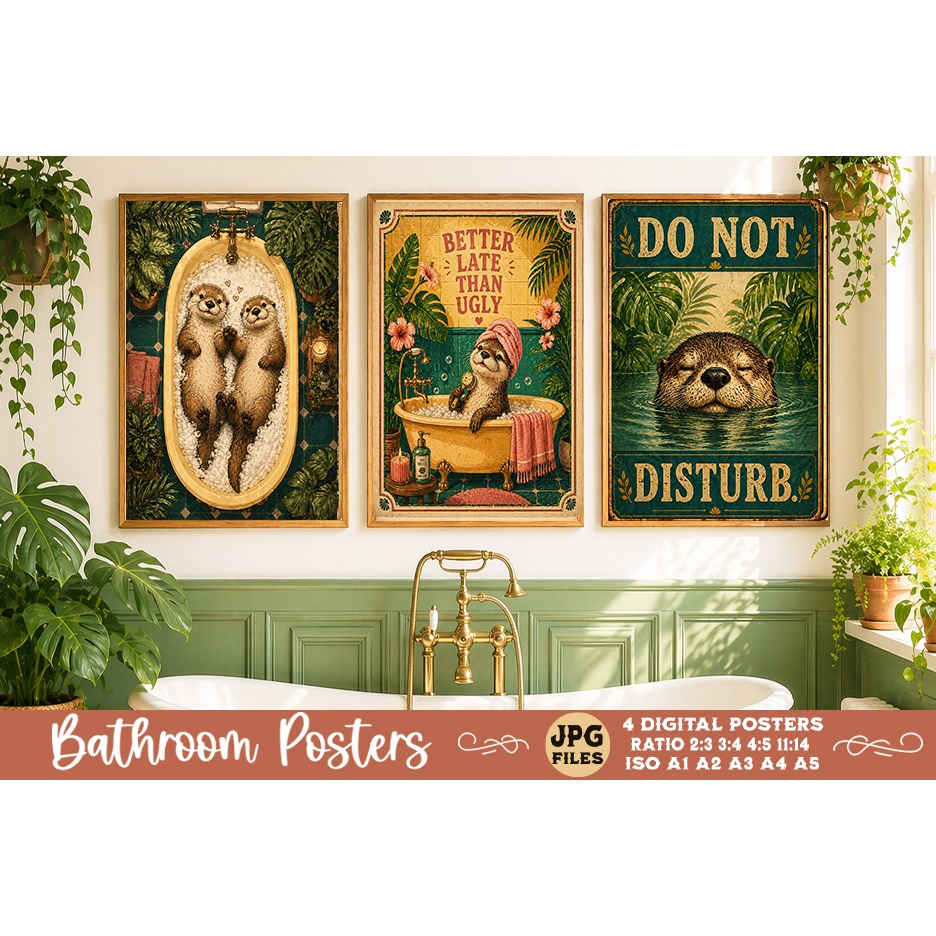 Bathroom funny animals posters, Retro 4 Posters JPG Bathroom (13) 3