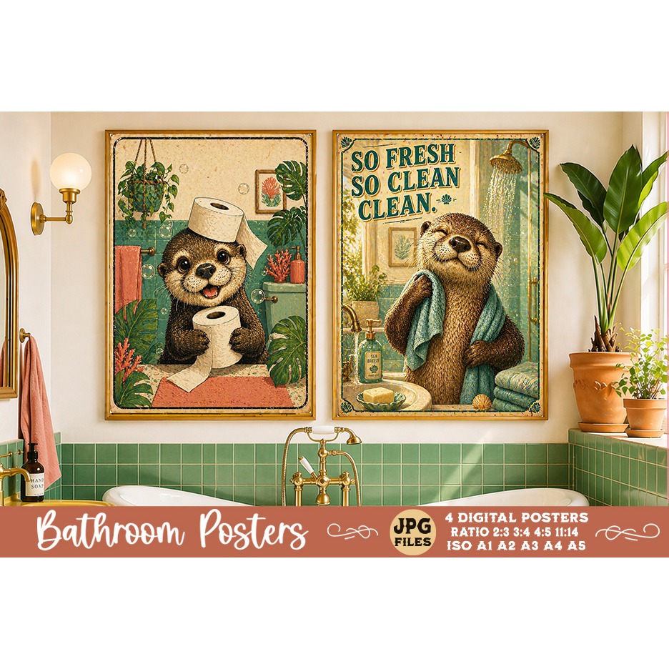 Bathroom funny animals posters, Retro 4 Posters JPG Bathroom (14) 3