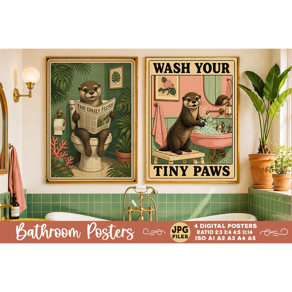 Bathroom funny animals posters, Retro 4 Posters JPG Bathroom (15) 3