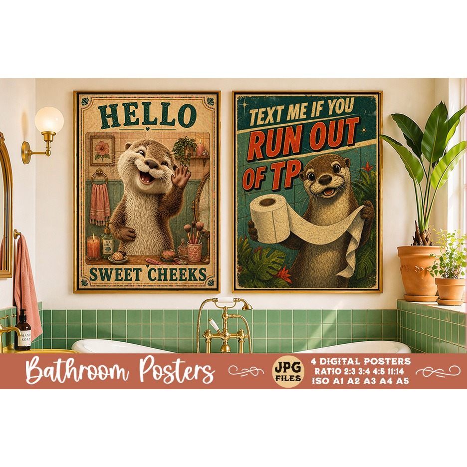 Bathroom funny animals posters, Retro 4 Posters JPG Bathroom (2) 3