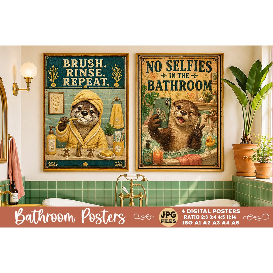 Bathroom funny animals posters, Retro 4 Posters JPG Bathroom (3) 3