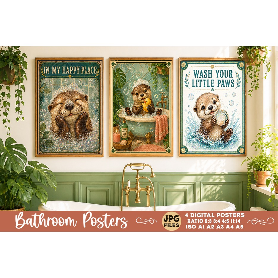 Bathroom funny animals posters, Retro 4 Posters JPG Bathroom (4) 3
