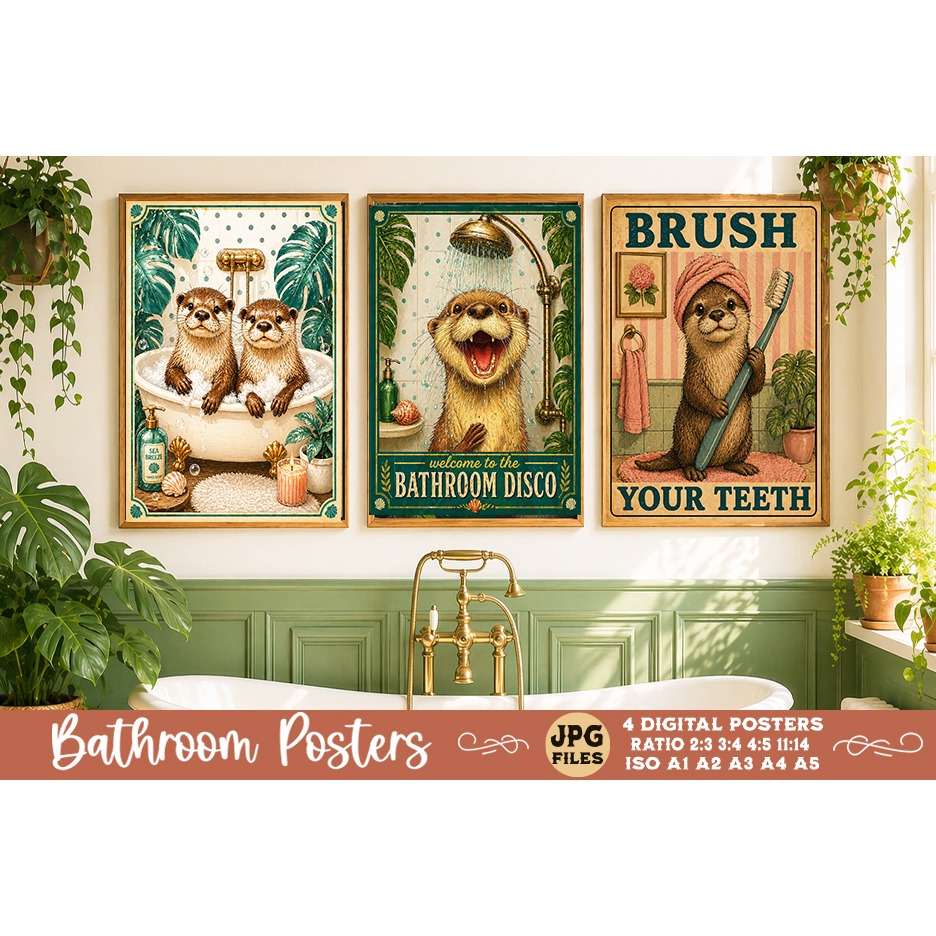 Bathroom funny animals posters, Retro 4 Posters JPG Bathroom (5) 3