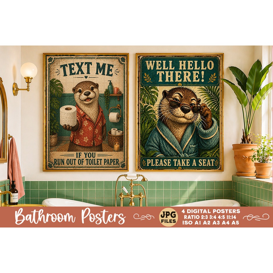 Bathroom funny animals posters, Retro 4 Posters JPG Bathroom (7) 3