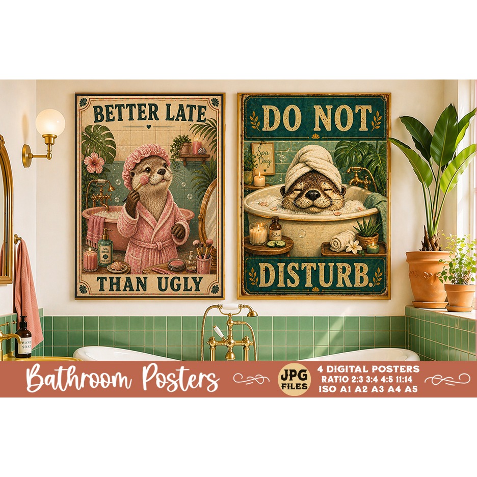 Bathroom funny animals posters, Retro 4 Posters JPG Bathroom (8) 3