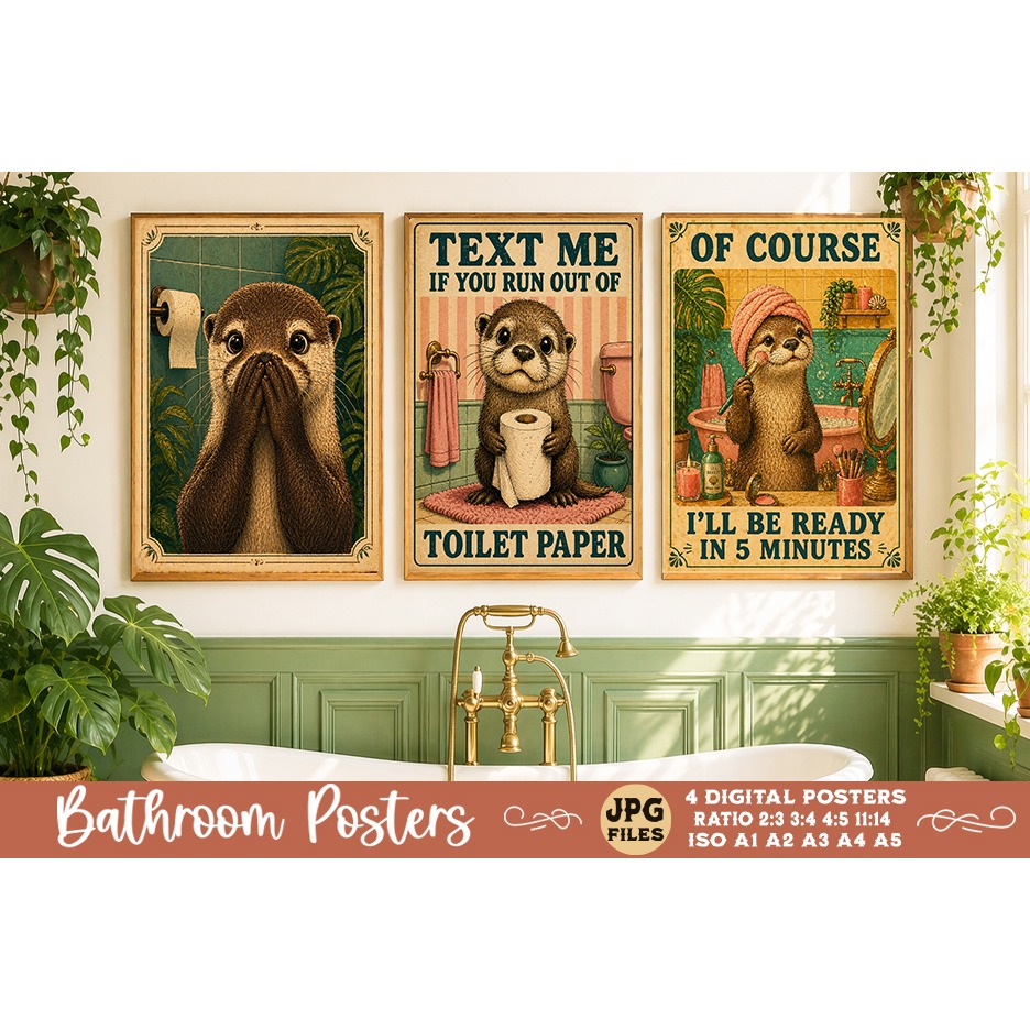 Bathroom funny animals posters, Retro 4 Posters JPG Bathroom (9) 3