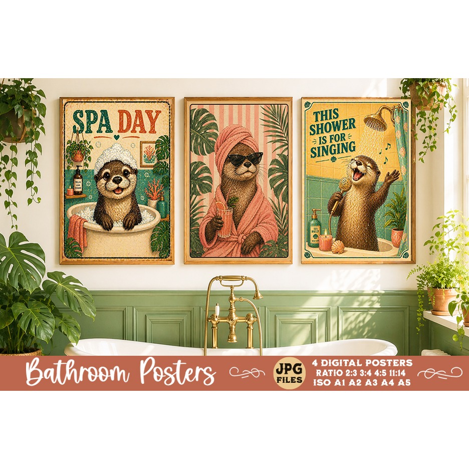 Bathroom funny animals posters, Retro 4 Posters JPG Bathroom (10) 4