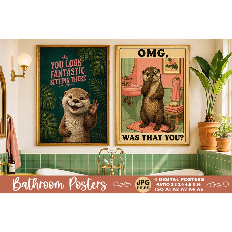 Bathroom funny animals posters, Retro 4 Posters JPG Bathroom (11) 4