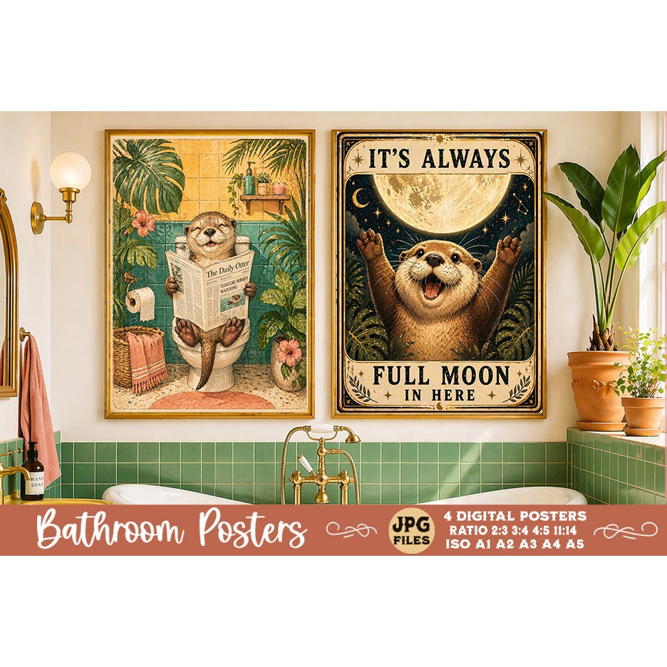Bathroom funny animals posters, Retro 4 Posters JPG Bathroom (12) 4