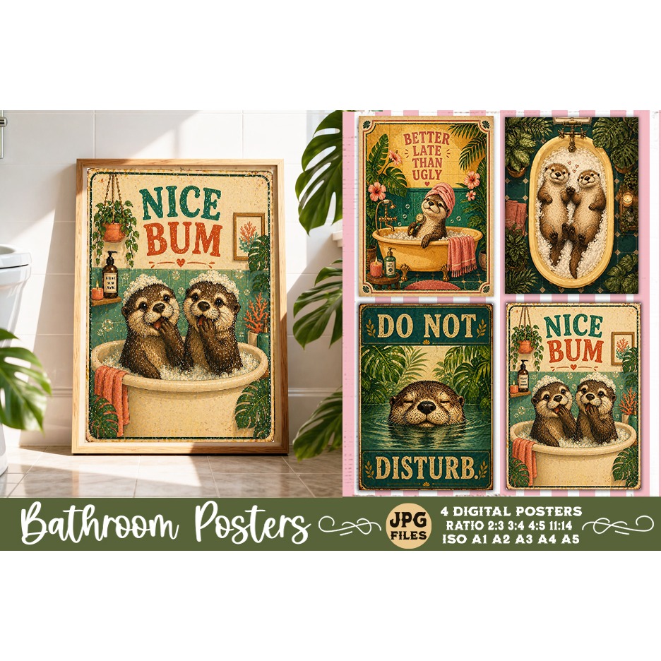 Bathroom funny animals posters, Retro 4 Posters JPG Bathroom (13) 4