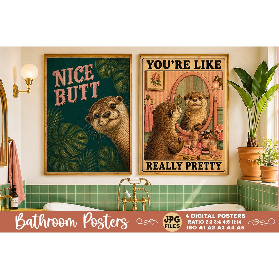 Bathroom funny animals posters, Retro 4 Posters JPG Bathroom (14) 4