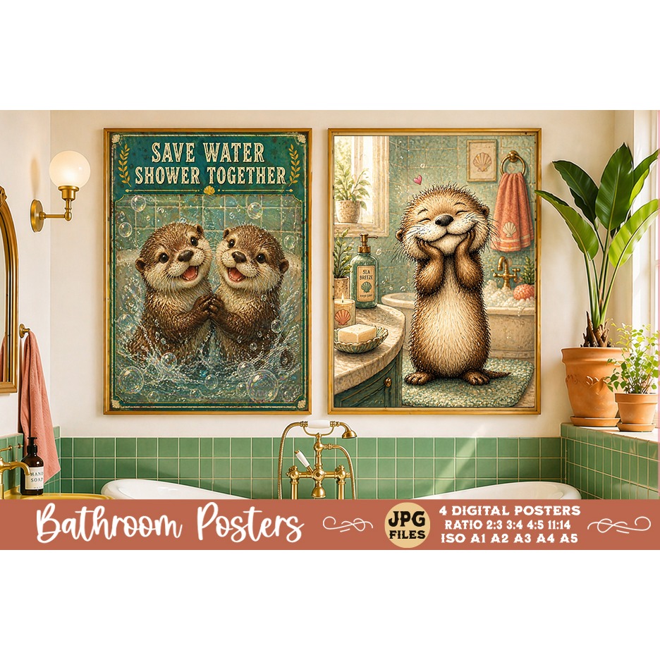 Bathroom funny animals posters, Retro 4 Posters JPG Bathroom (2) 4