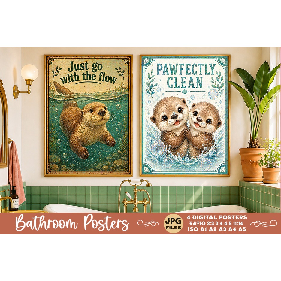 Bathroom funny animals posters, Retro 4 Posters JPG Bathroom (3) 4