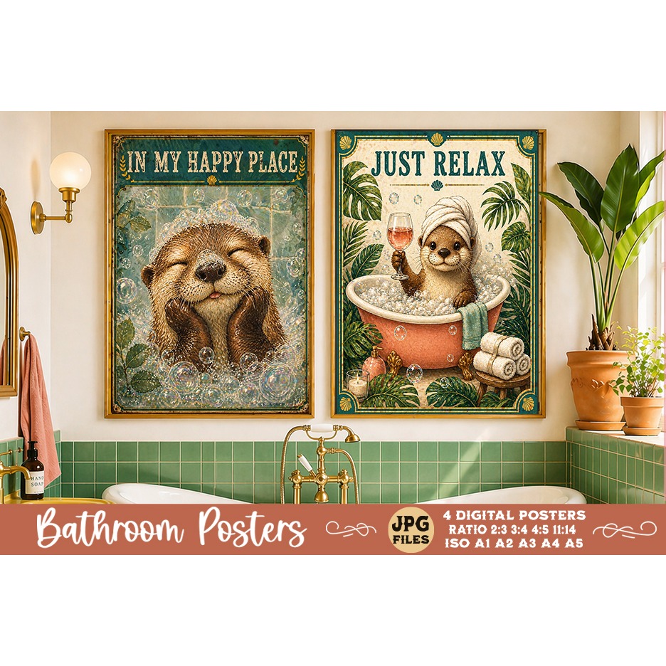 Bathroom funny animals posters, Retro 4 Posters JPG Bathroom (4) 4