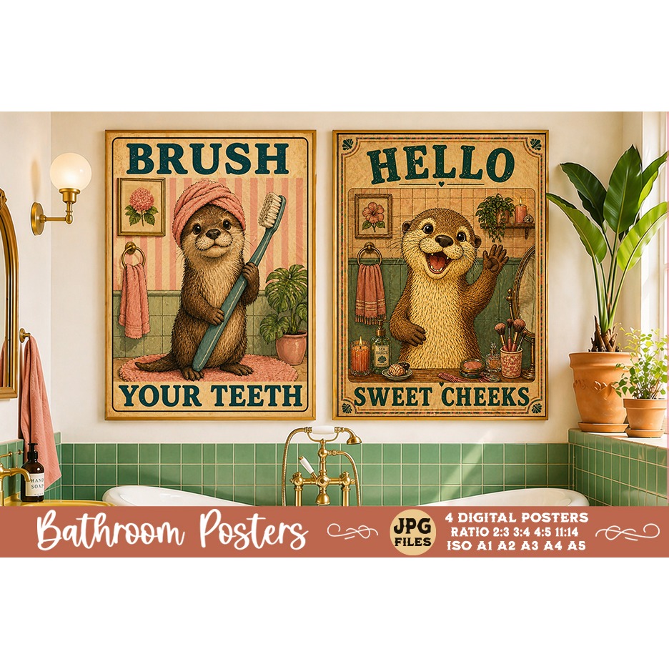 Bathroom funny animals posters, Retro 4 Posters JPG Bathroom (5) 4