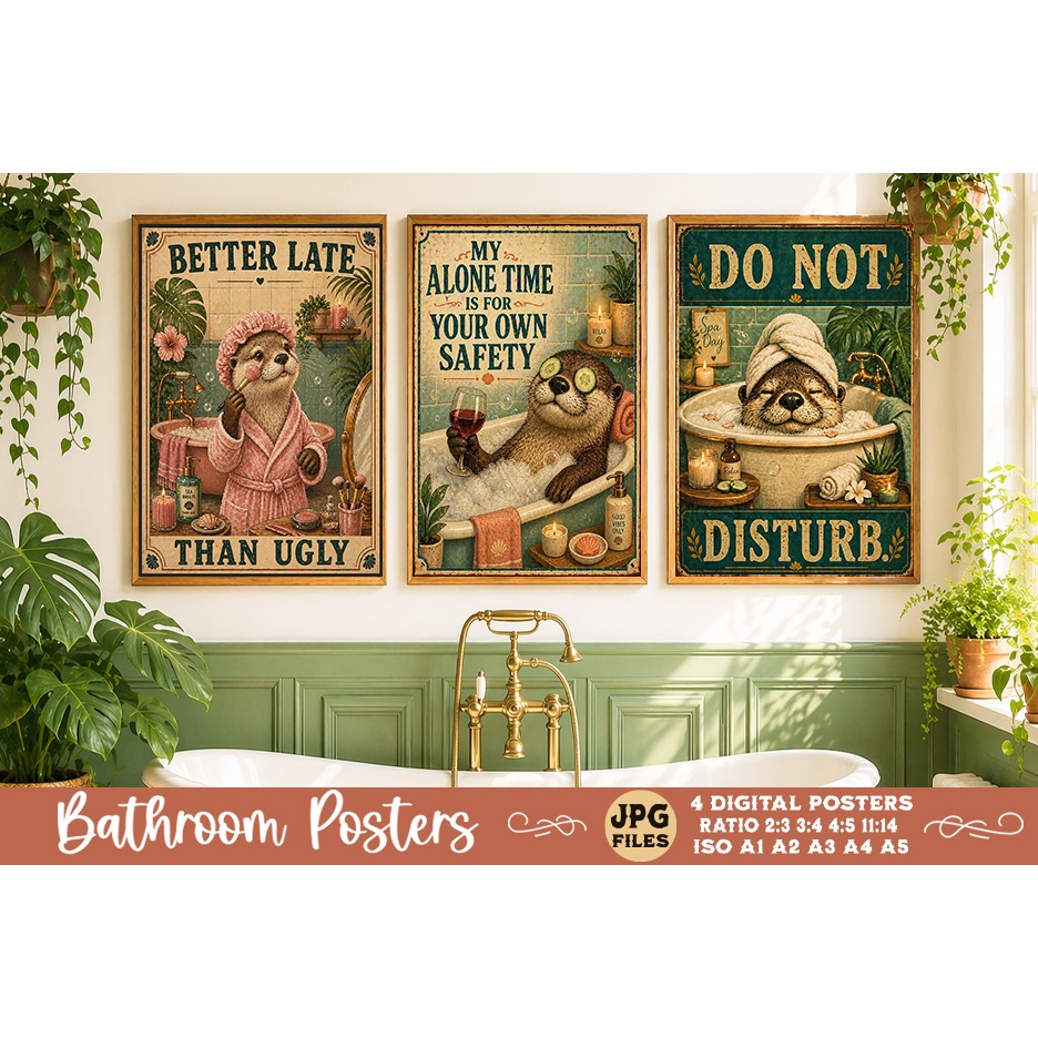 Bathroom funny animals posters, Retro 4 Posters JPG Bathroom (8) 4