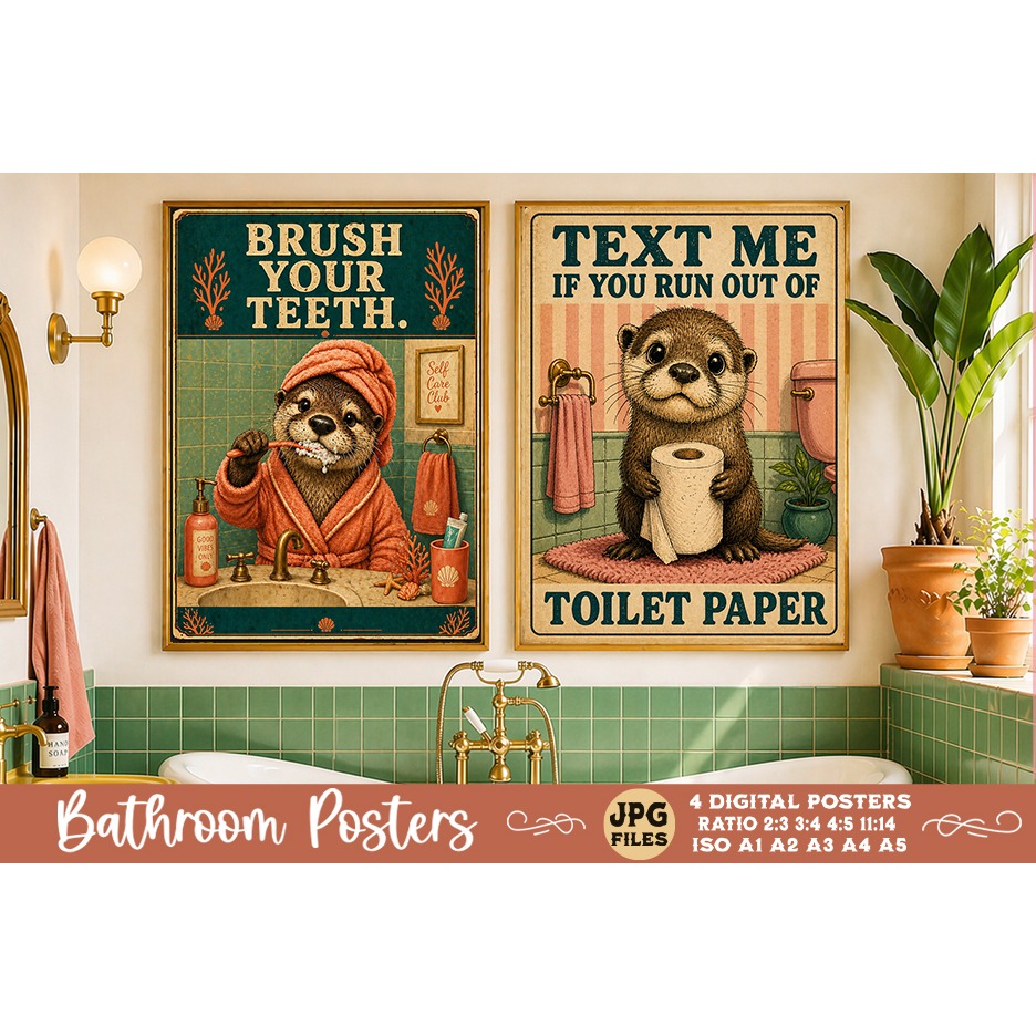 Bathroom funny animals posters, Retro 4 Posters JPG Bathroom (9) 4