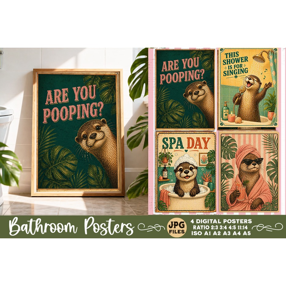 Bathroom funny animals posters, Retro 4 Posters JPG Bathroom (10) 5