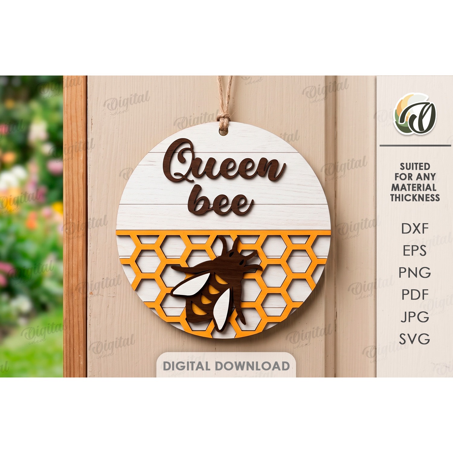 Bee Round Sign Laser Cut. Honey Bee. Queen Bee SVG