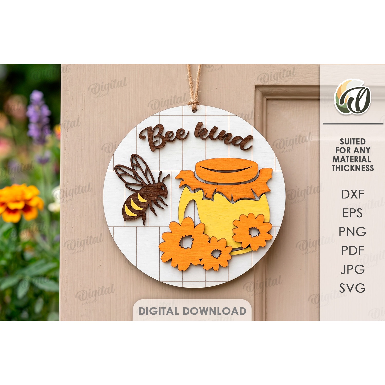 Bee Round Sign Laser Cut. Wall Hanger. Bee Kind SVG