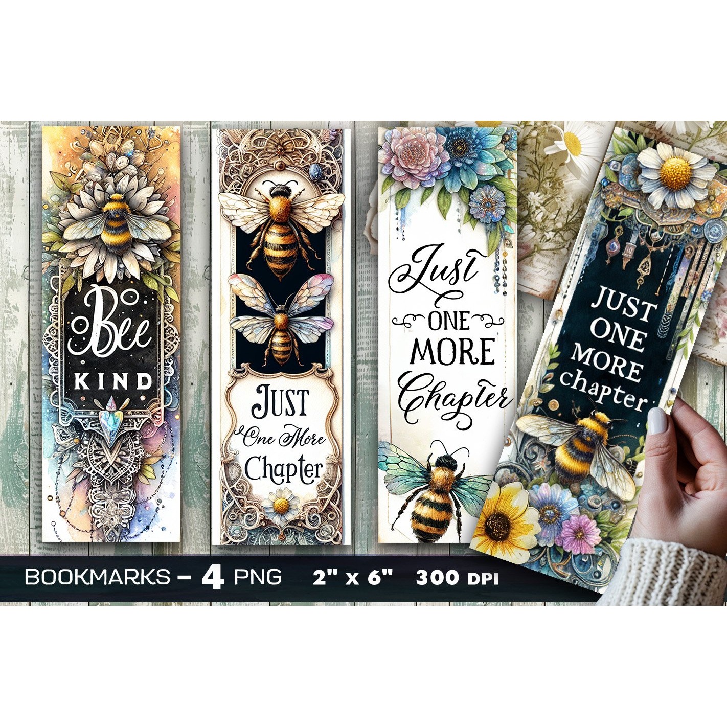 Bees and flowers bookmark, Bee bookmark