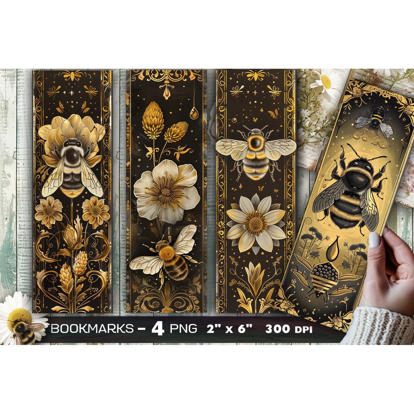 Bees and flowers bookmark, Bee bookmark (10)