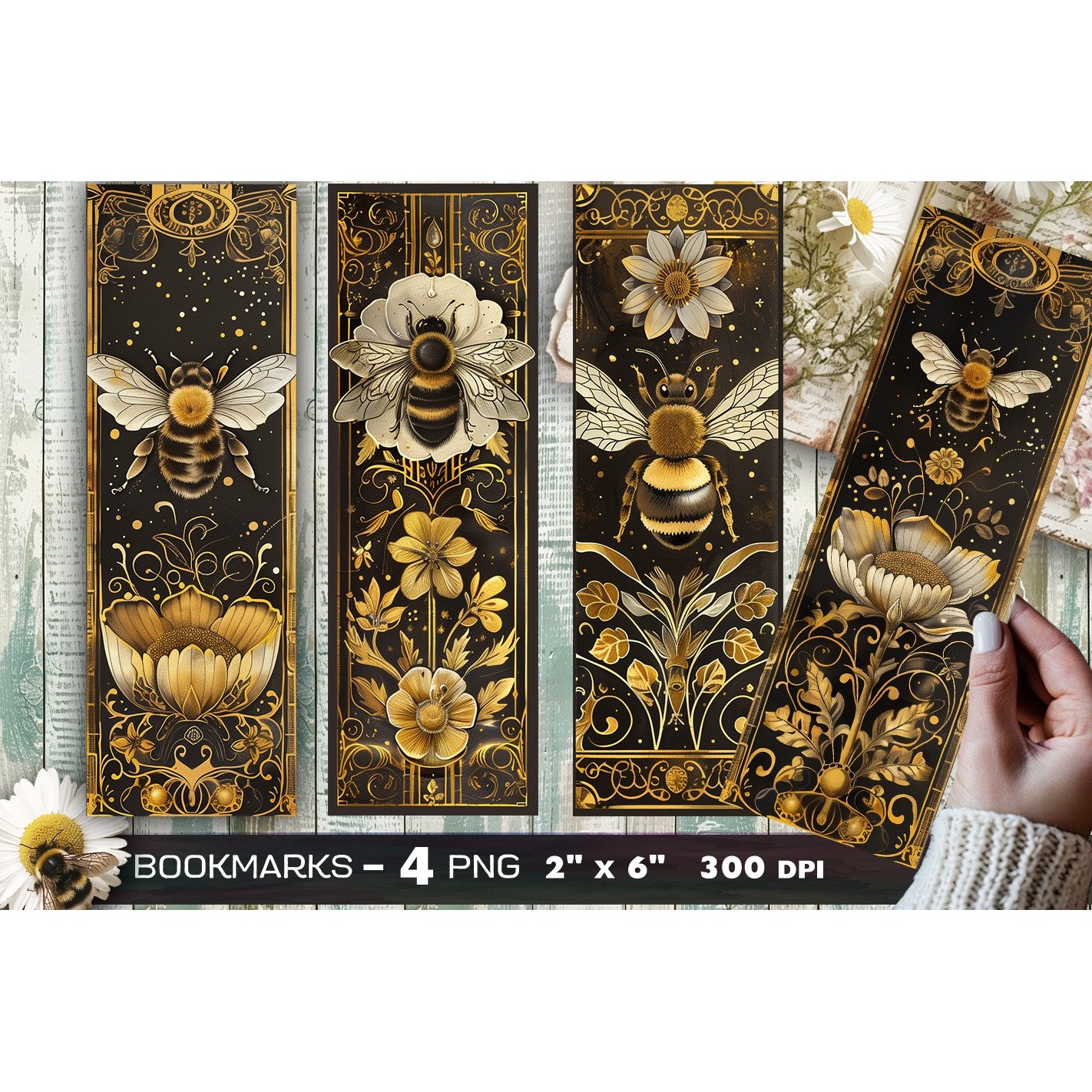 Bees and flowers bookmark, Bee bookmark (11)