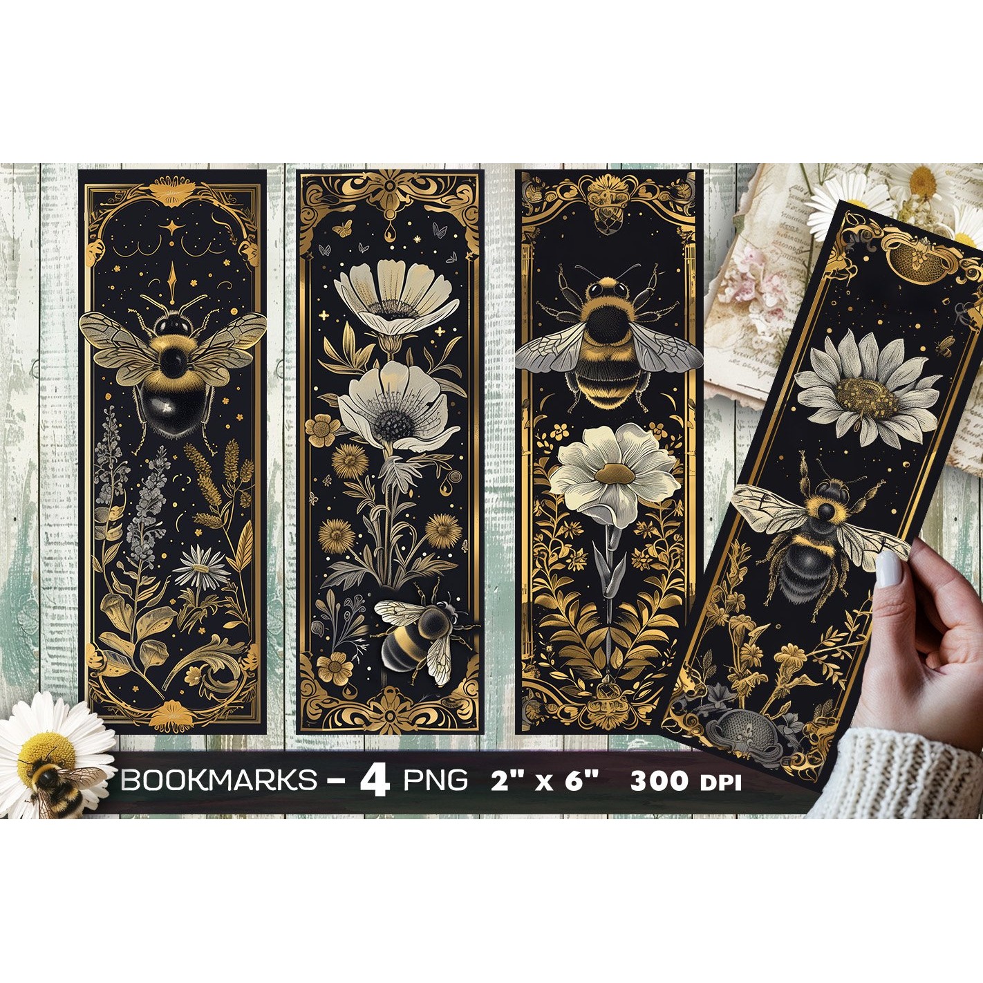 Bees and flowers bookmark, Bee bookmark (12)