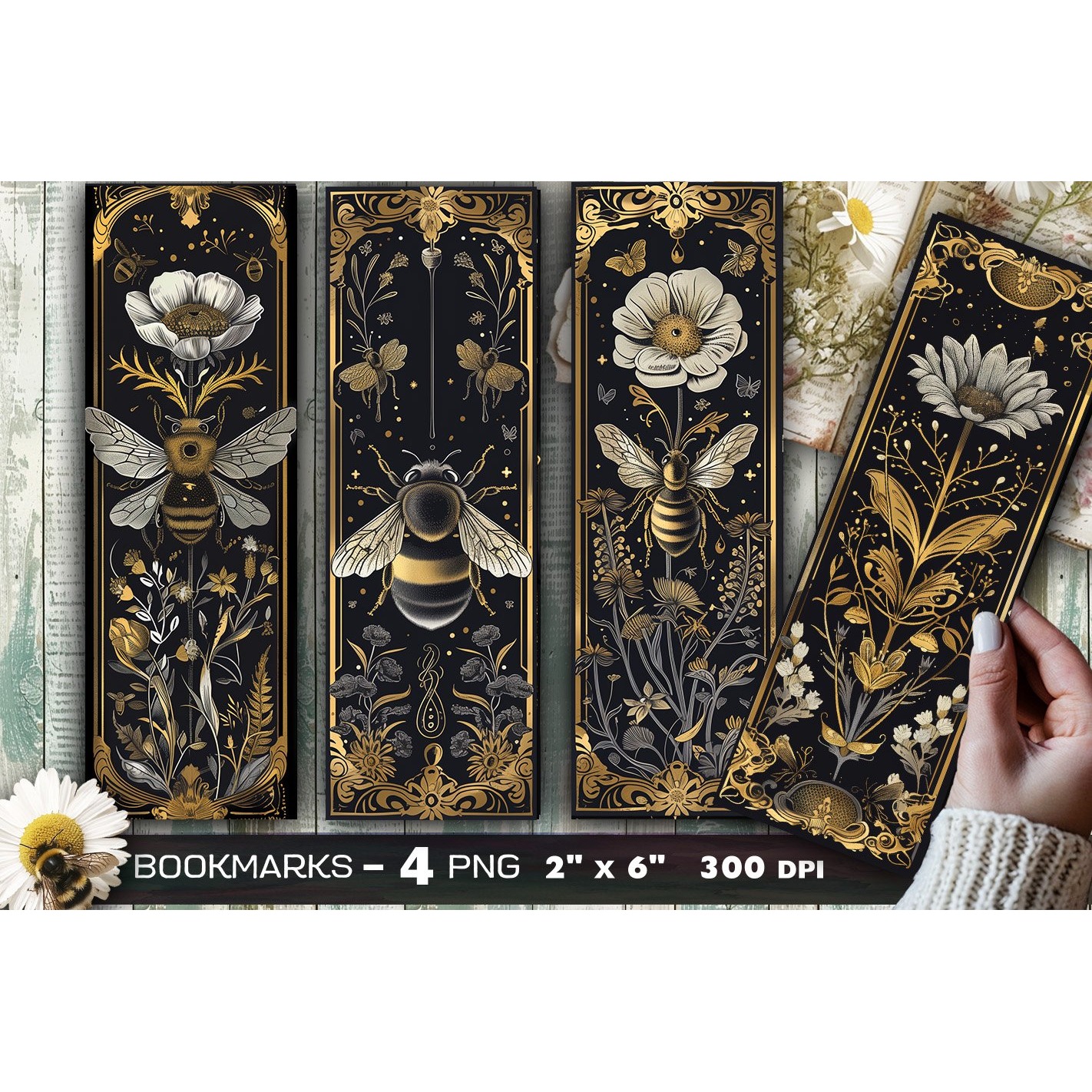 Bees and flowers bookmark, Bee bookmark (13)