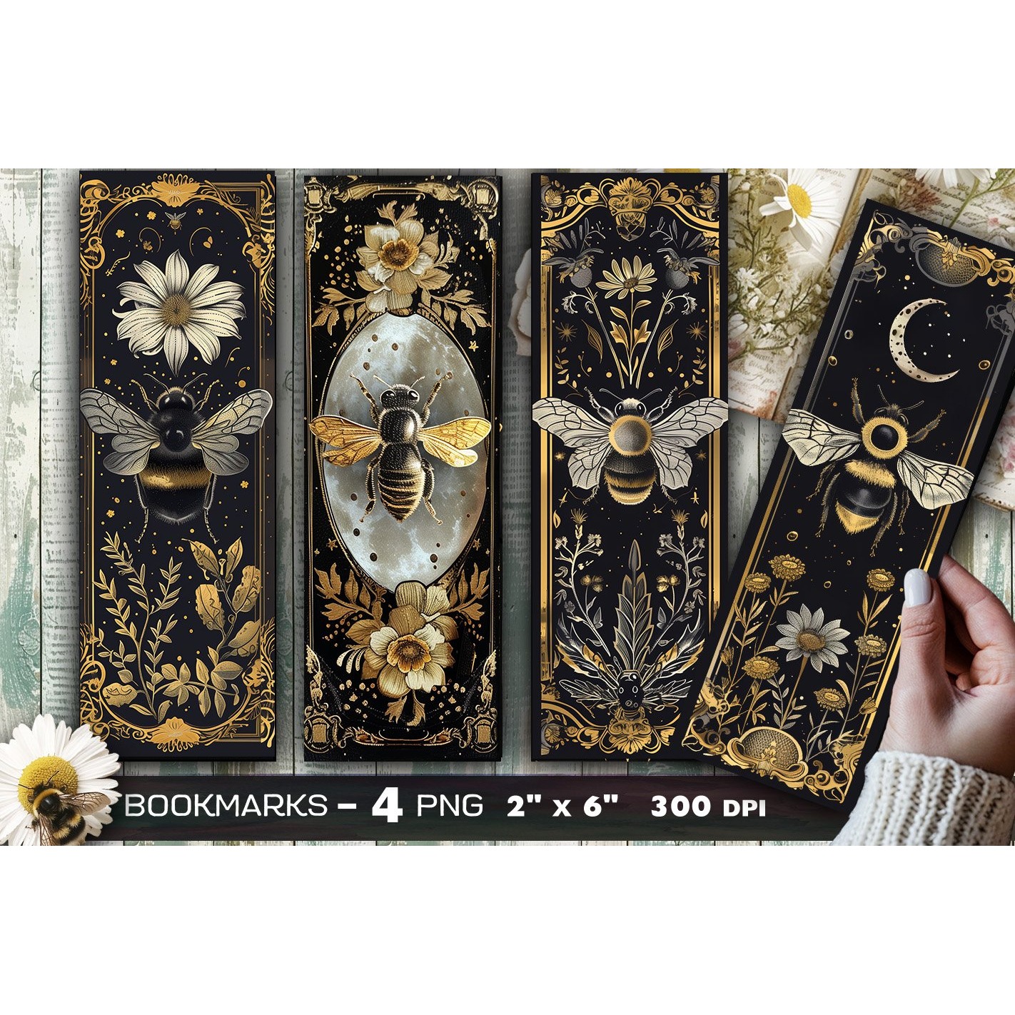 Bees and flowers bookmark, Bee bookmark (14)