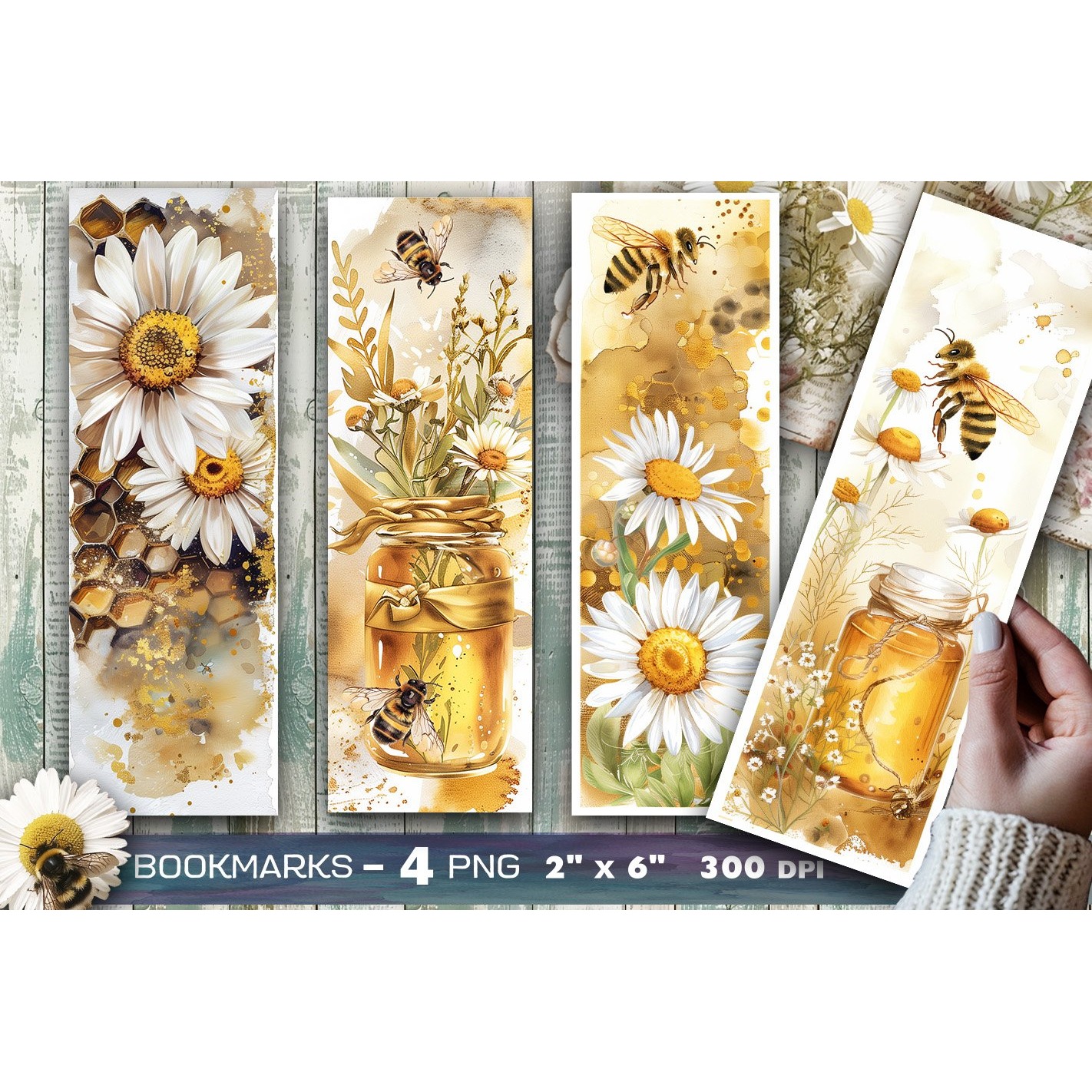 Bees and flowers bookmark, Bee bookmark (3)