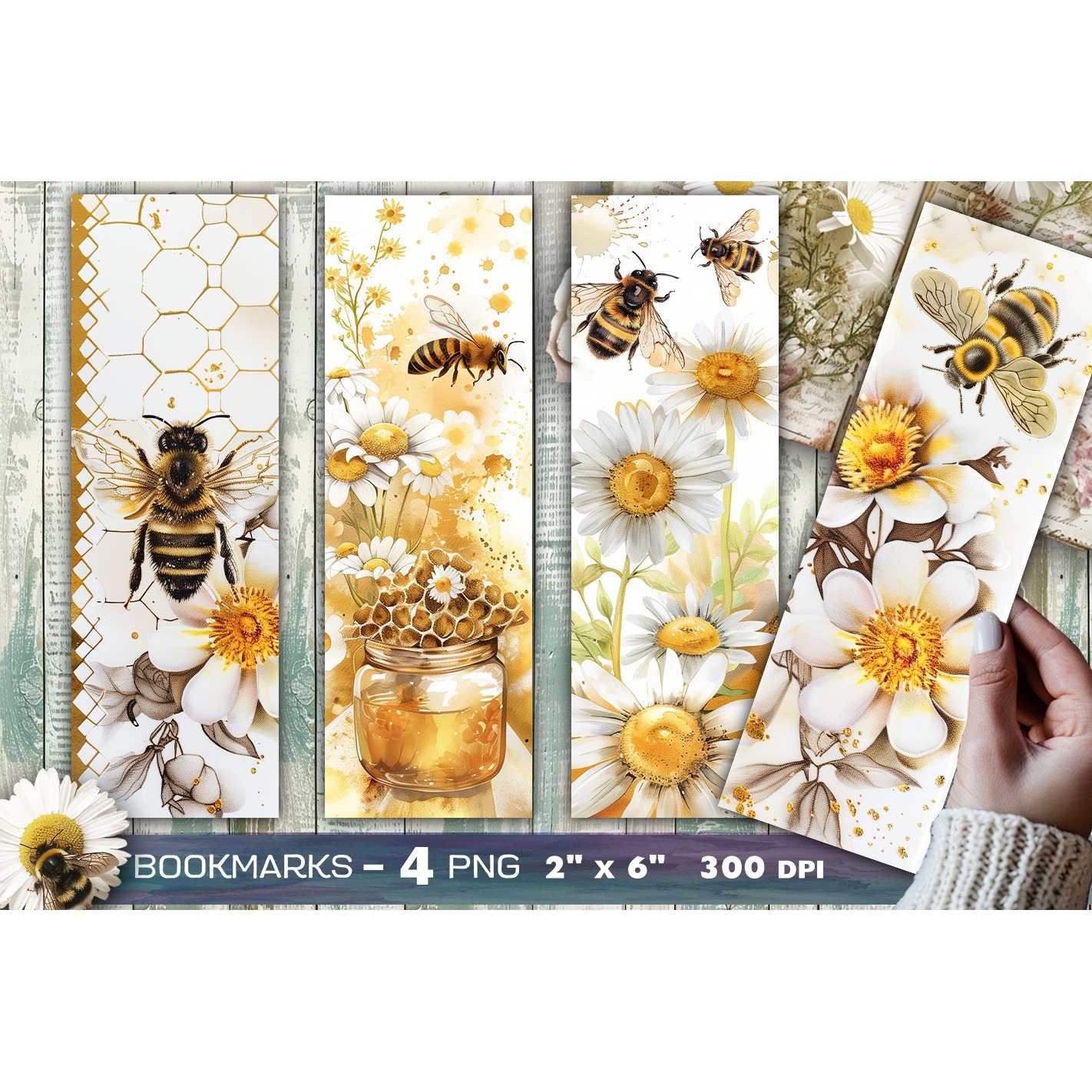 Bees and flowers bookmark, Bee bookmark (4)