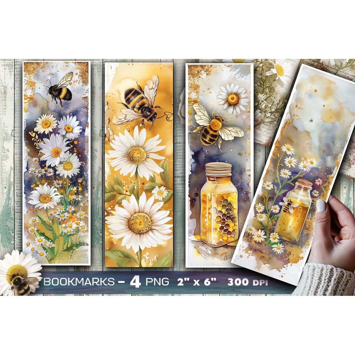 Bees and flowers bookmark, Bee bookmark (5)