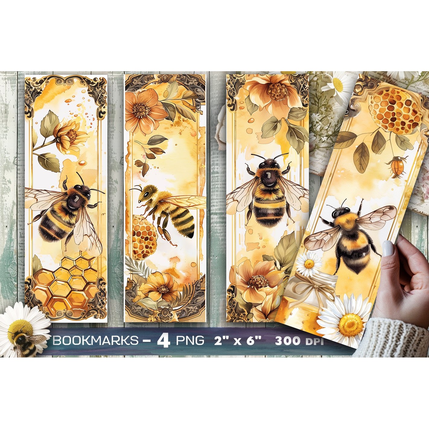 Bees and flowers bookmark, Bee bookmark (6)