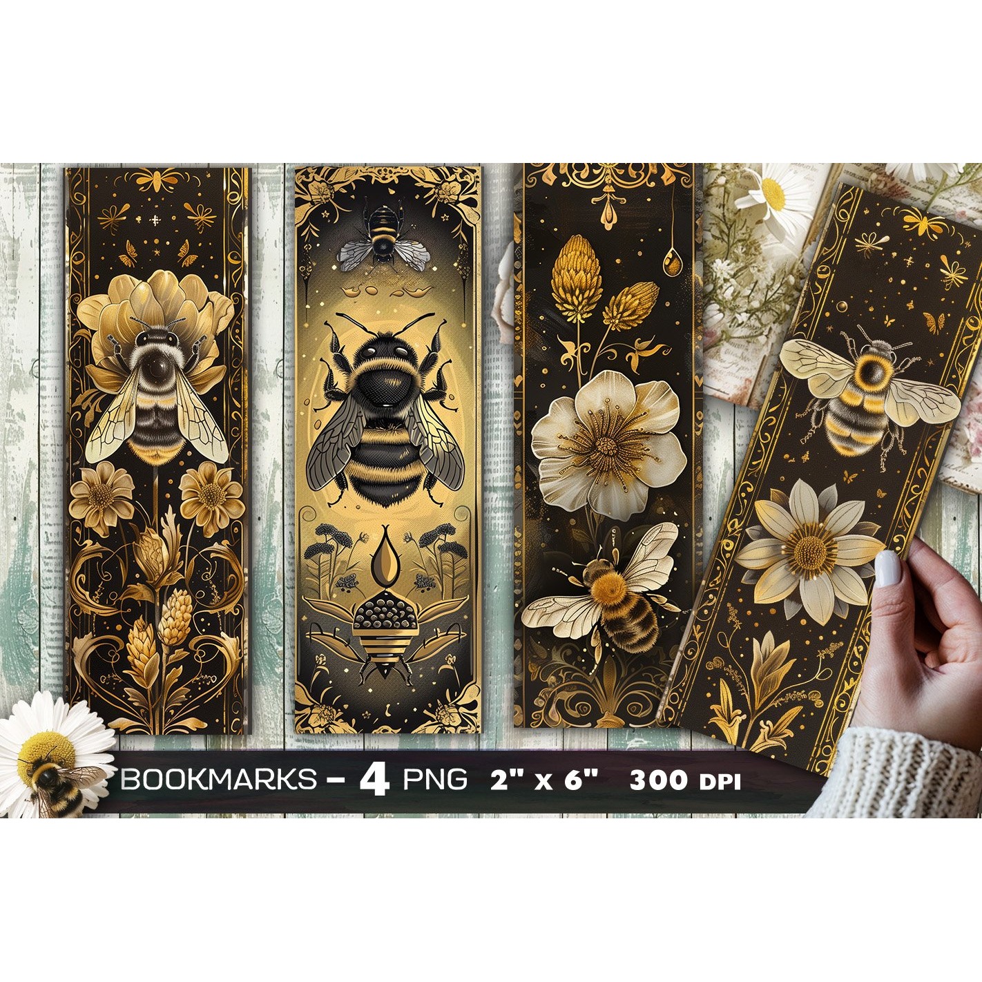 Bees and flowers bookmark, Bee bookmark (7)