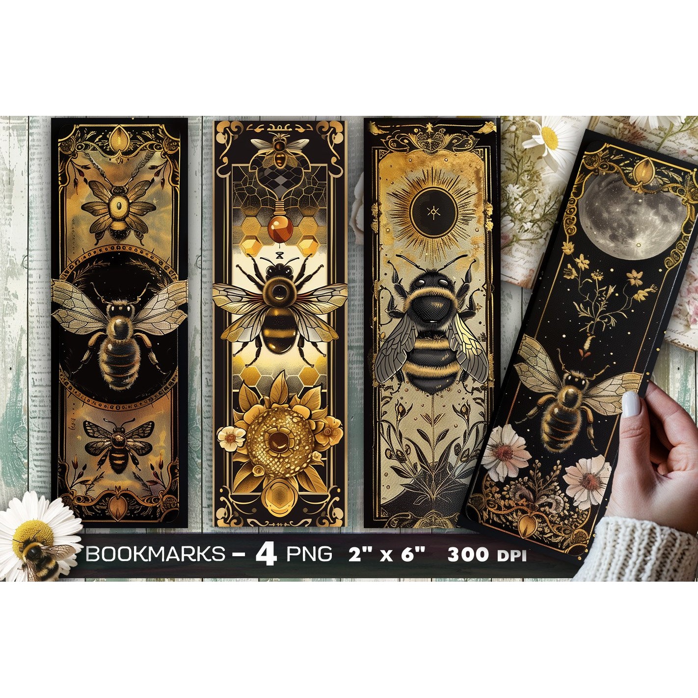 Bees and flowers bookmark, Bee bookmark (8)
