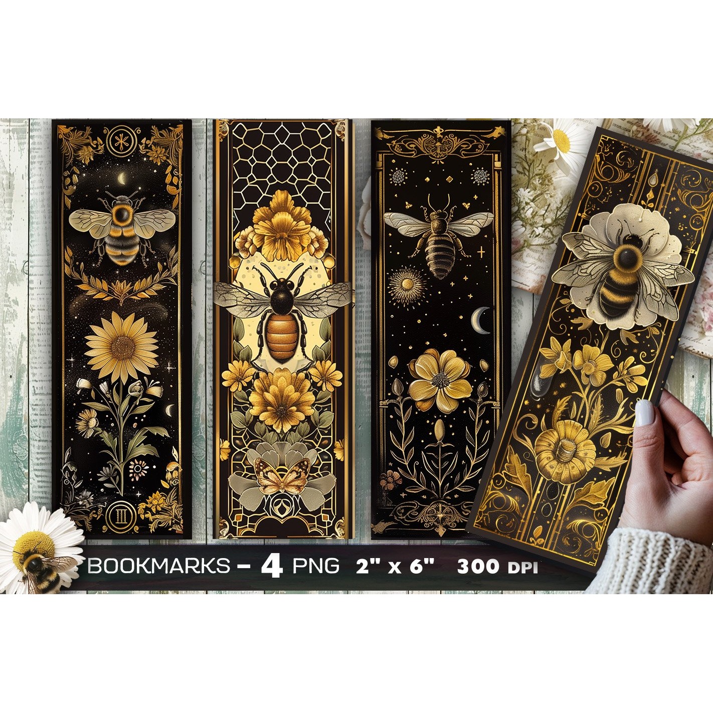 Bees and flowers bookmark, Bee bookmark (9)