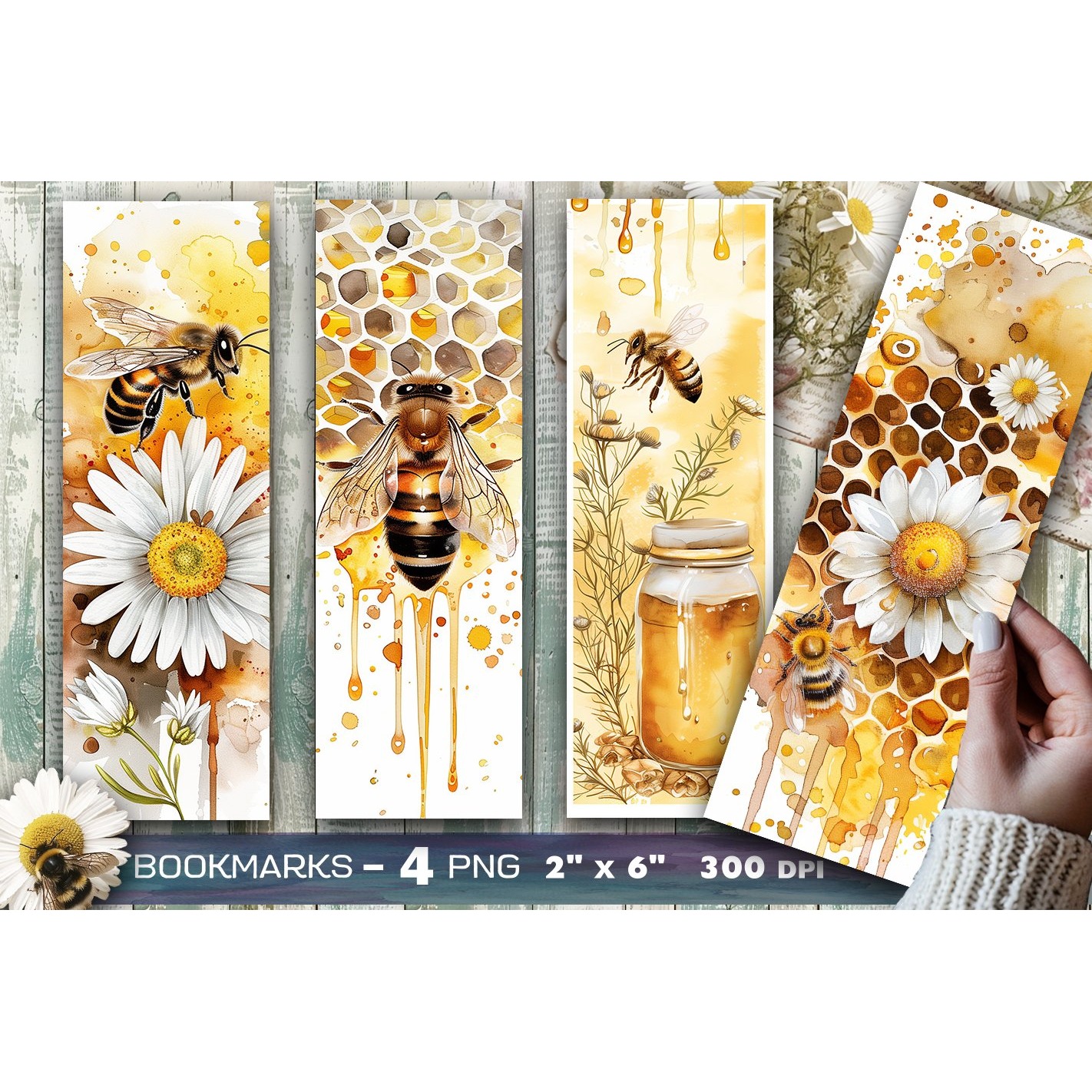 Bees and flowers bookmark, Bee bookmark, daisies bookmark